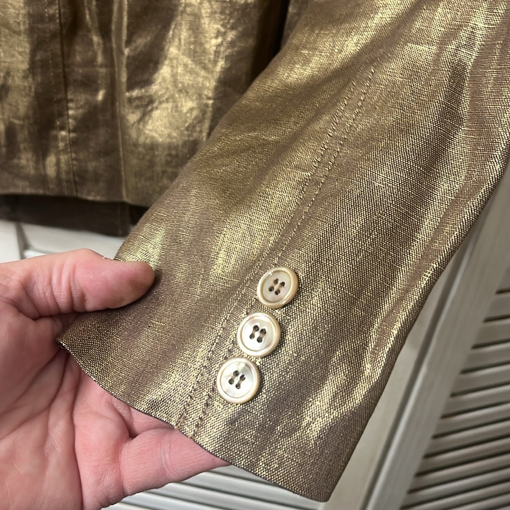 Doncaster Signature Metallic Gold Linen Blazer. Size 10 - Picture 4 of 12